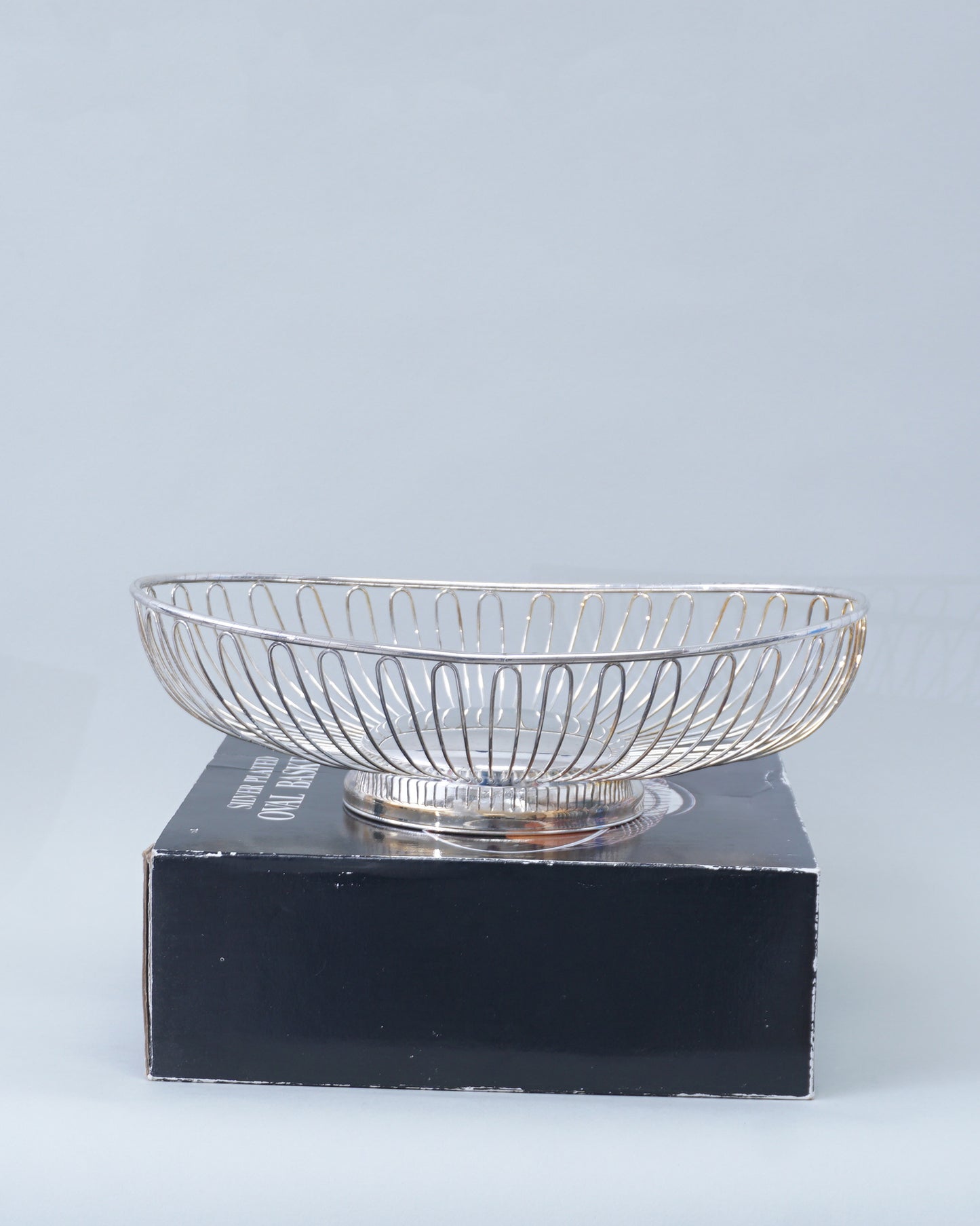 1980s Silver Plated Oval Fruit Basket New in Box NOS