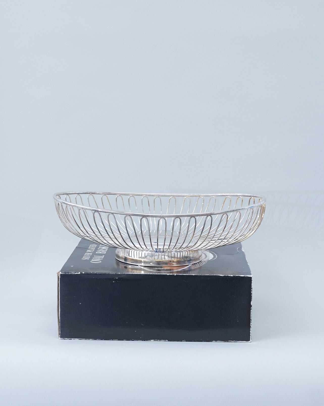 1980s Silver Plated Oval Fruit Basket New in Box NOS