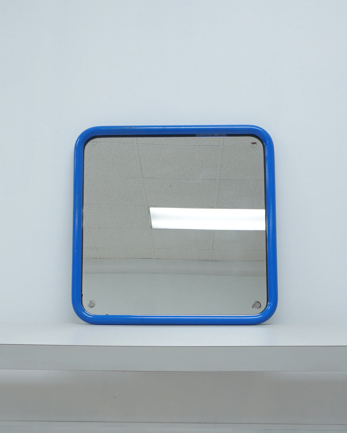 1980s Metal Postmodern Blue Mirror