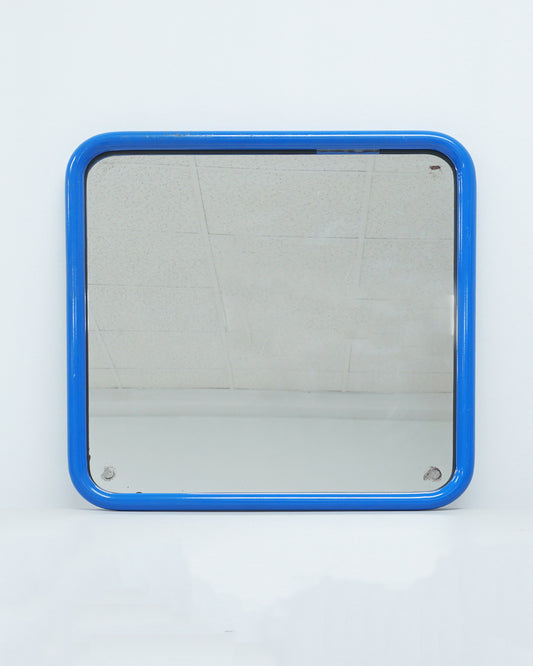 1980s Metal Postmodern Blue Mirror