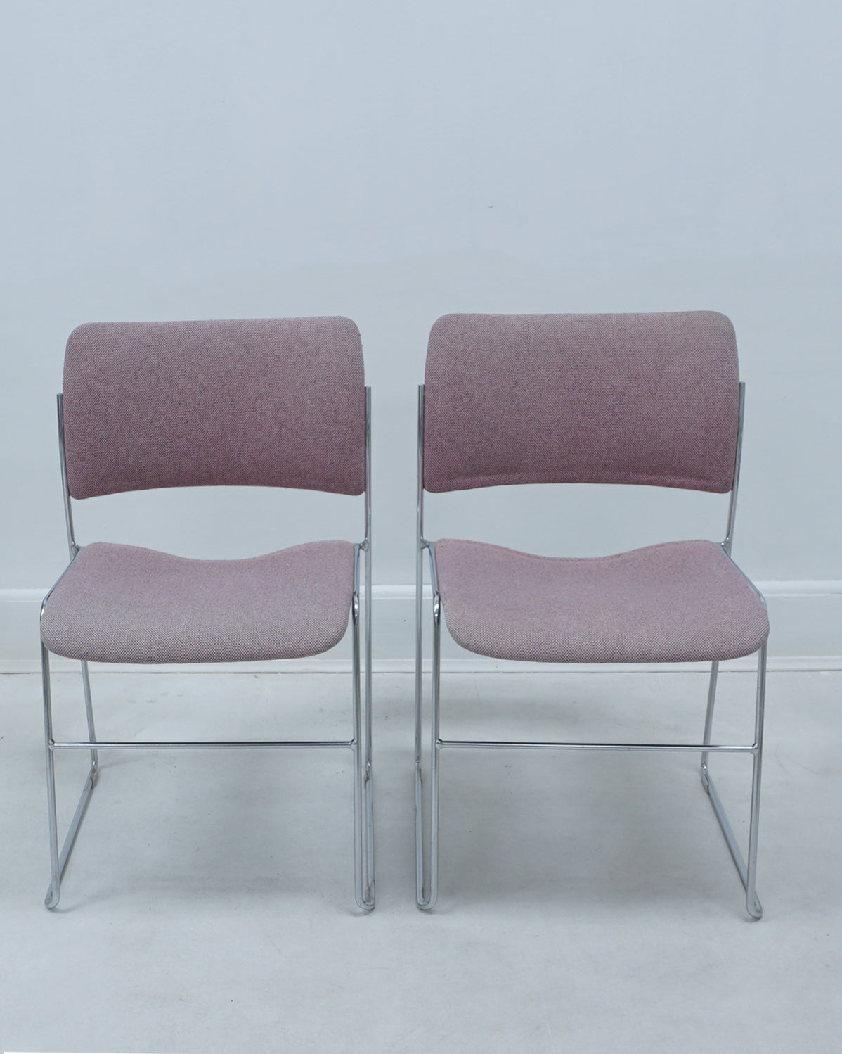 1980s Pair of 40/4 with Original Rose Fabric Stacking Chairs by David Rowland