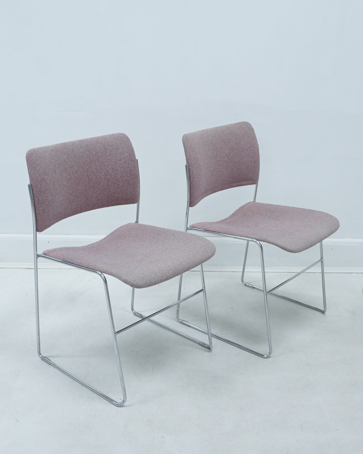 1980s Pair of 40/4 with Original Rose Fabric Stacking Chairs by David Rowland