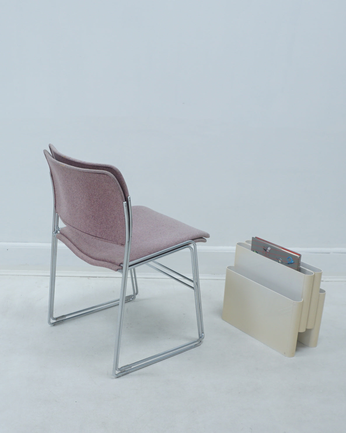 1980s Pair of 40/4 with Original Rose Fabric Stacking Chairs by David Rowland