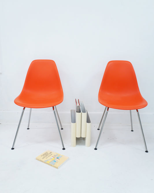 Contemporary Eames Orange Red Molded Plastic Side Chair