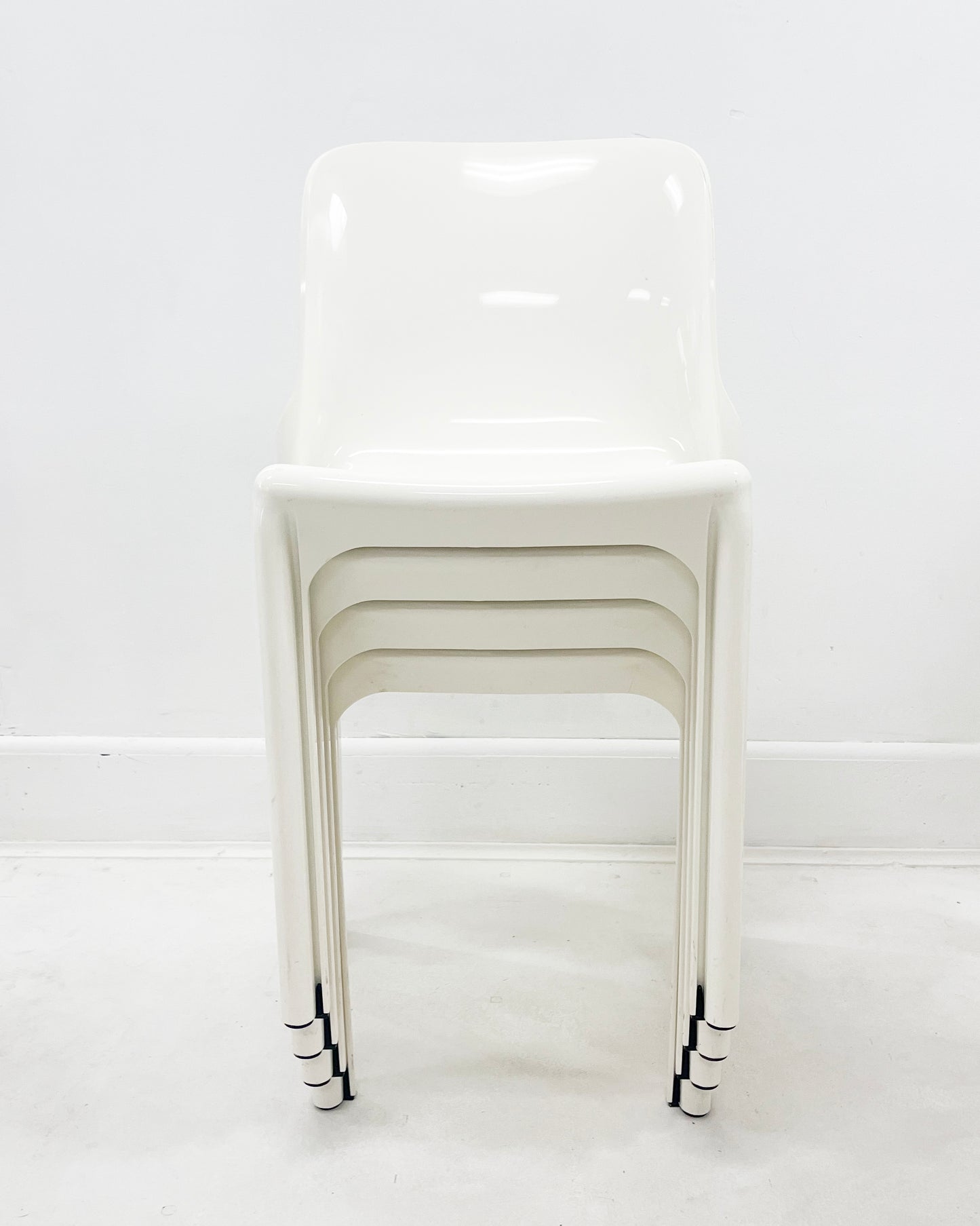 1960s White Selene Stacking Chairs by Vico Magistretti for Heller