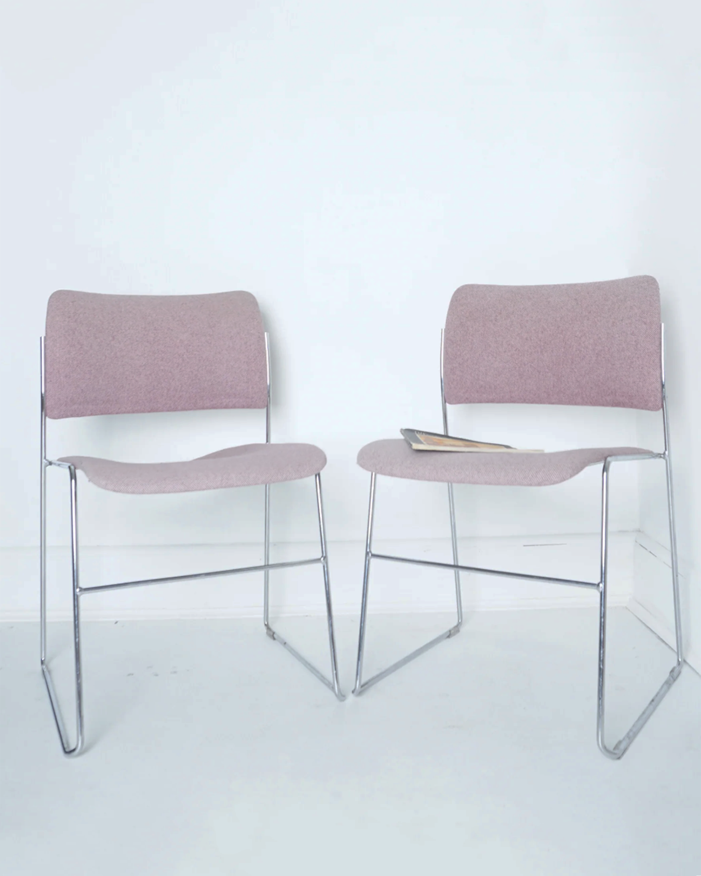 1980s Pair of 40/4 with Original Rose Fabric Stacking Chairs by David Rowland