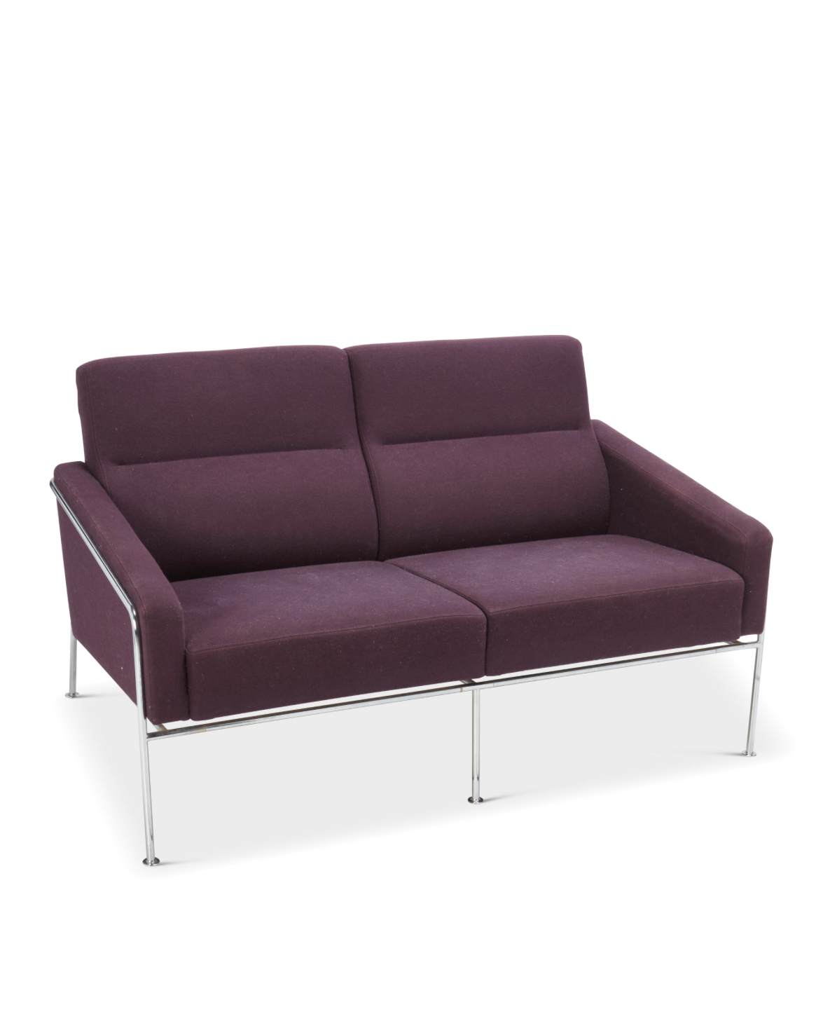 Arne Jacobsen Violet Wool Chrome Steel 3300/2 "Airport" Sofa for Fritz Hansen