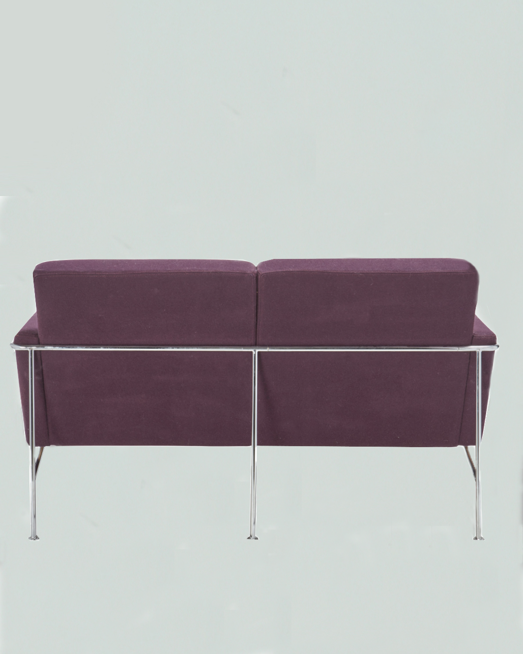 Arne Jacobsen Violet Wool Chrome Steel 3300/2 "Airport" Sofa for Fritz Hansen