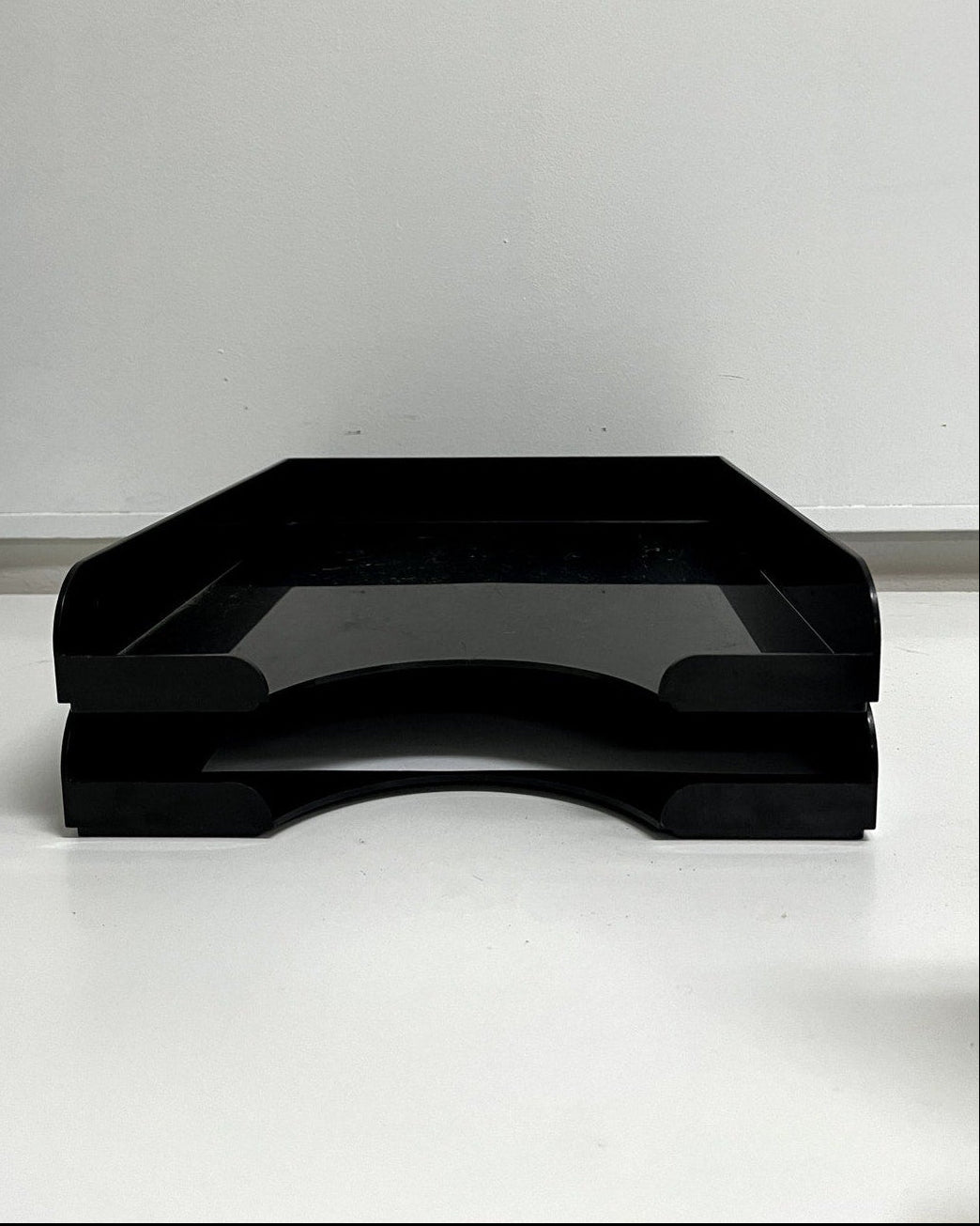 Vintage Black Two-Tier Lucite Letter Tray | Stacking Desk Organizer | Mid Century Modern Office Paper Tray