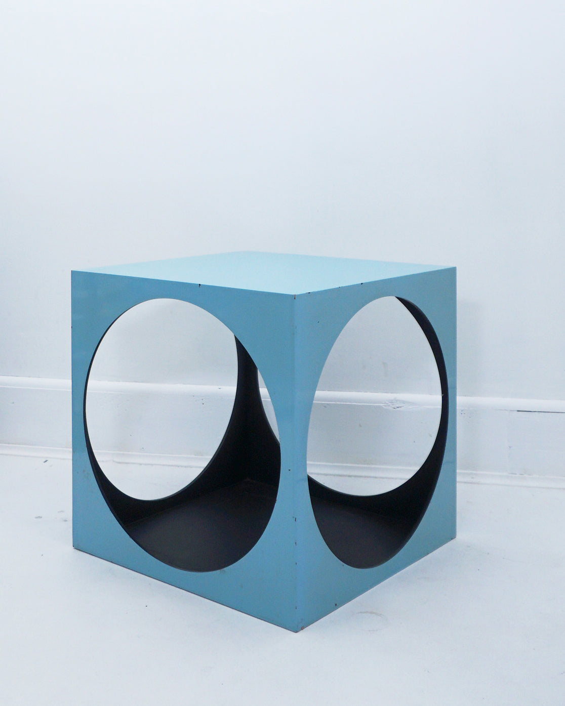 1970s Cubic Space Age Blue and Black Side Table