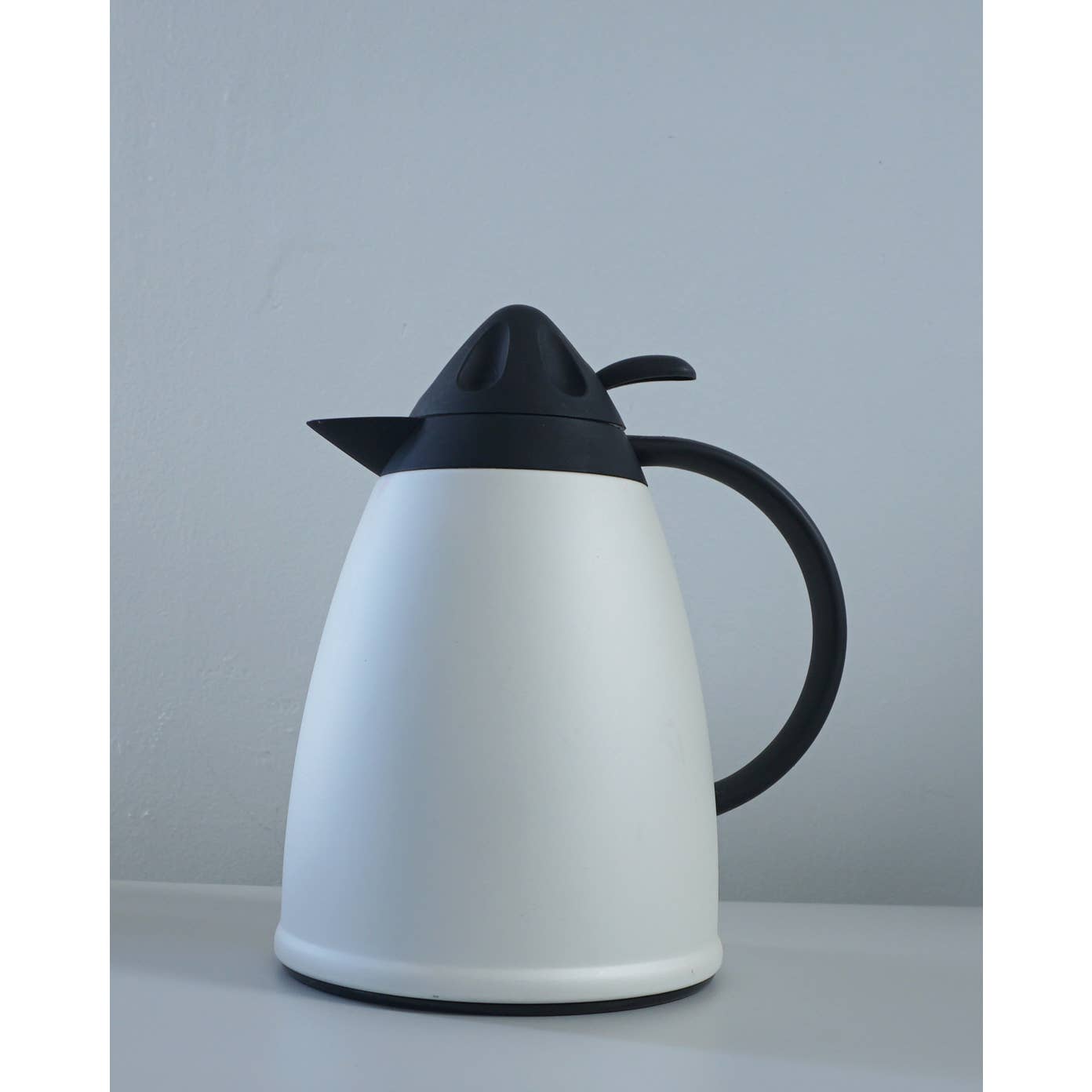 1980s Postmodern Capco White and Black Coffee & Tea Thermos Insulated Carafe