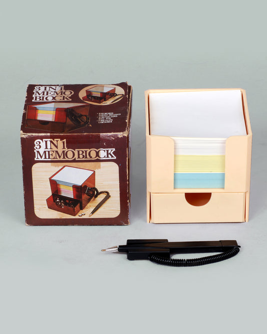 1980s 3-in-1 Memo Block Cream Acrylic NOS New in Box