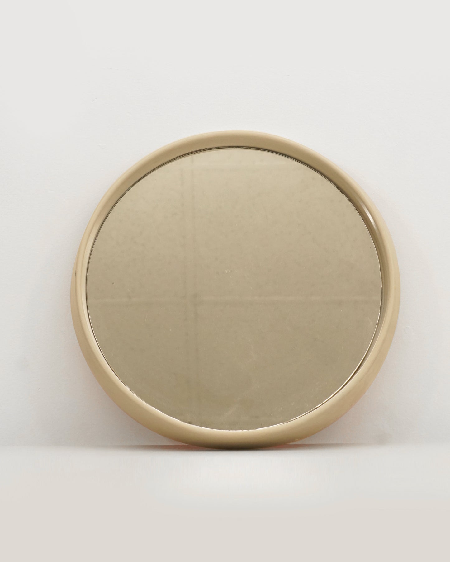 1980s Beige Postmodern Space Age Round Plastic Wall Mirror