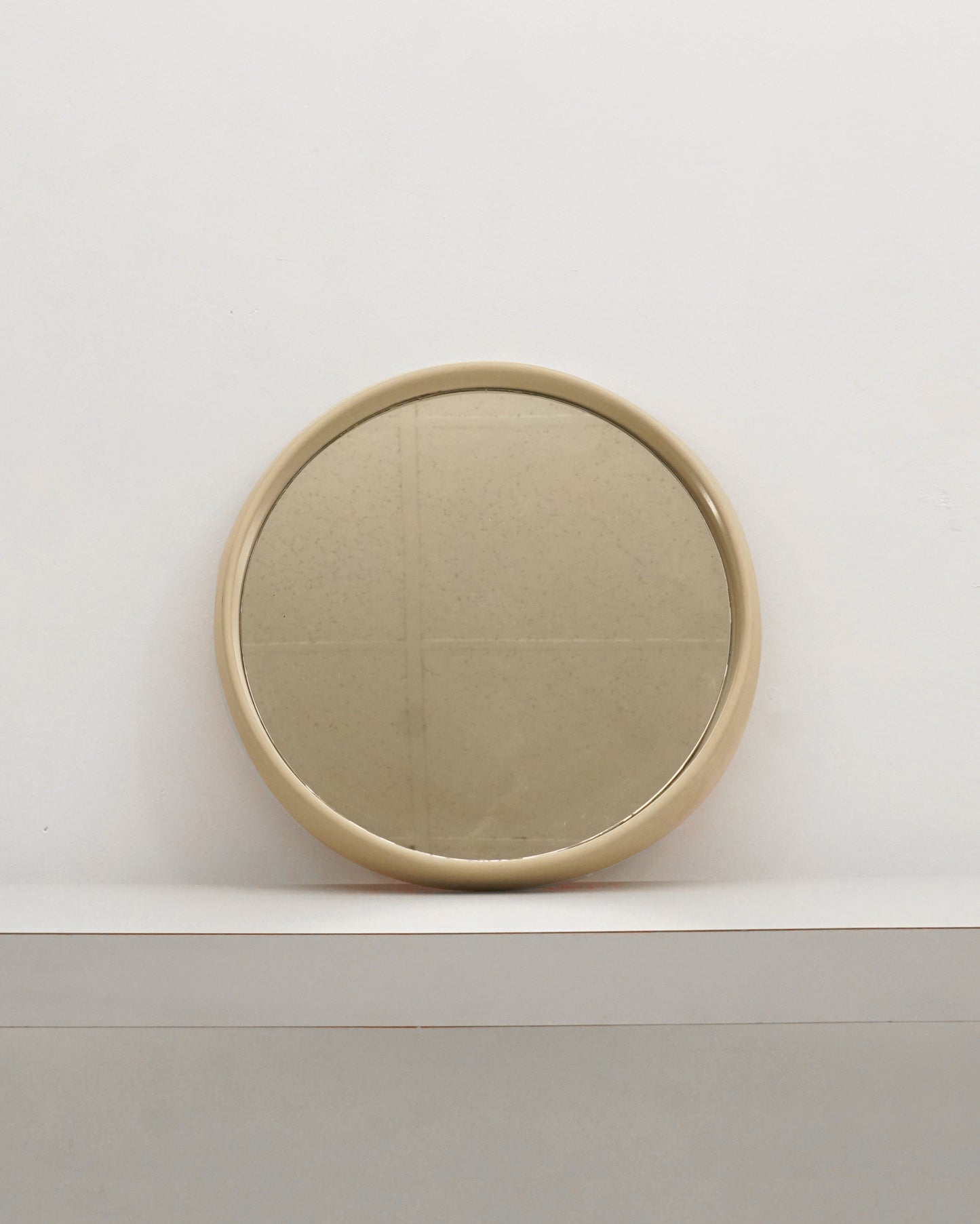 1980s Beige Postmodern Space Age Round Plastic Wall Mirror