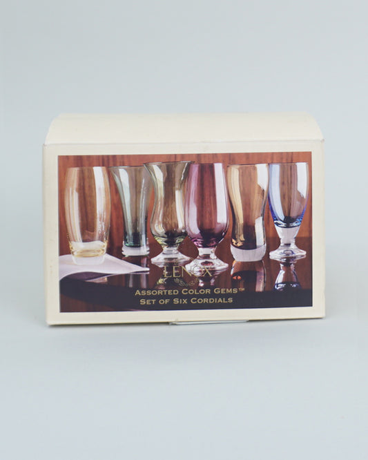 1990s Lenox Color Gems Set of Six Cordial Shot Glasses NOS New in Box