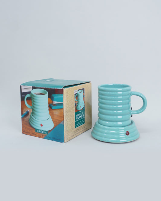 1990s Hometrends Teal Ceramic Coffee Mug and Heater NOS New in Box