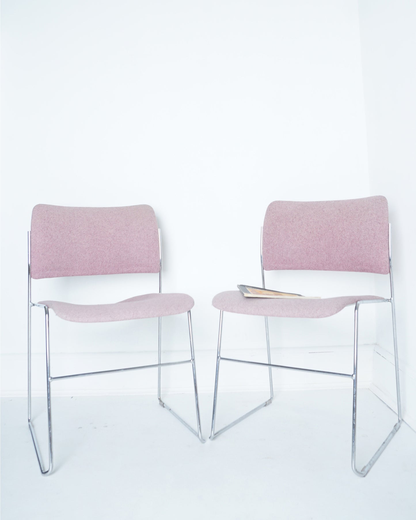 1980s Pair of 40/4 with Original Rose Fabric Stacking Chairs by David Rowland