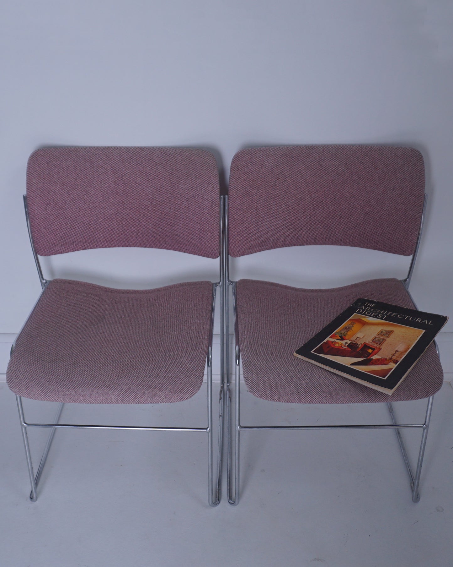 1980s Pair of 40/4 with Original Rose Fabric Stacking Chairs by David Rowland