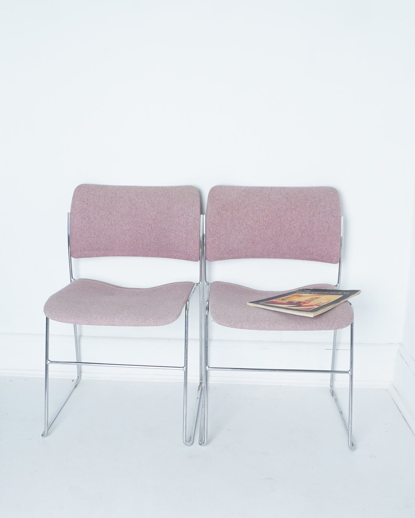 1980s Pair of 40/4 with Original Rose Fabric Stacking Chairs by David Rowland