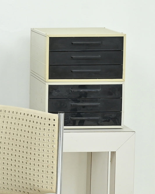 1970s Black and Grey Pair of Space Age Stacking Drawer Units