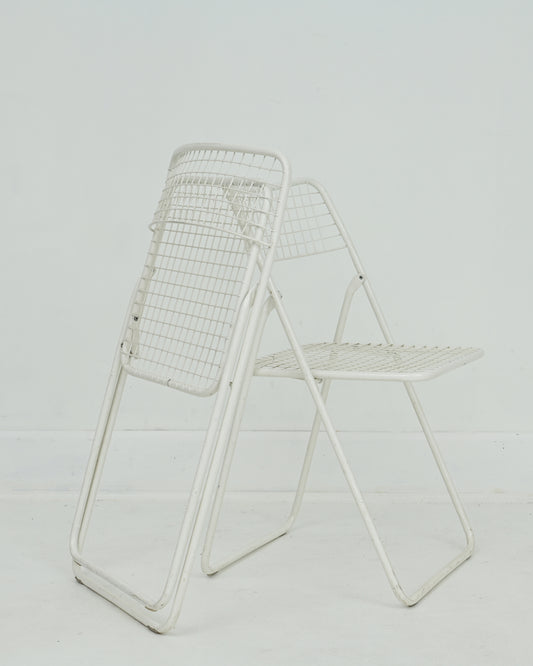 1979 Niels Gammelgaard Ted Net White Metal Grid Folding Chairs