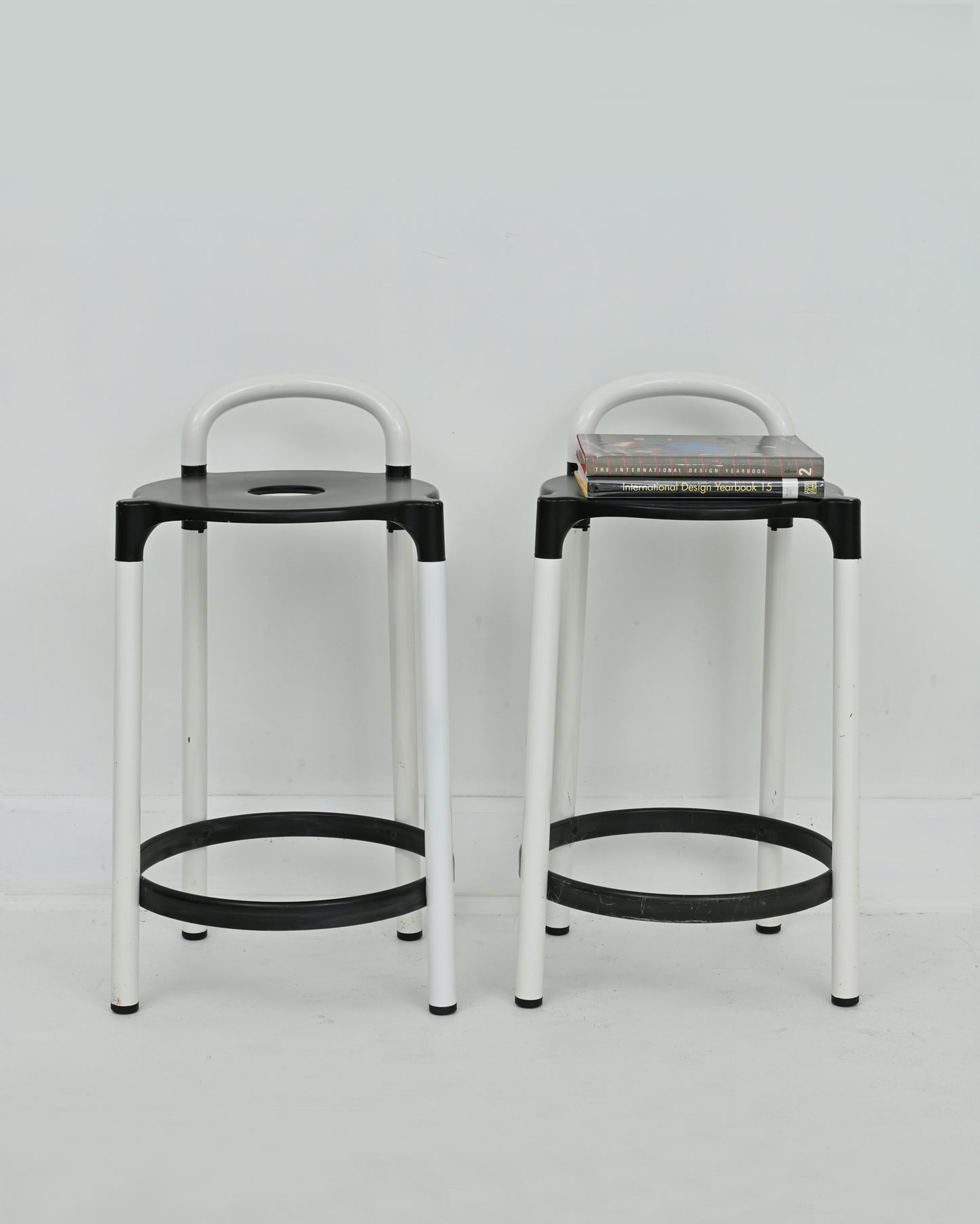 1980s Pair of Black and White Polo Stools by Anna Castelli Ferrieri for Kartell