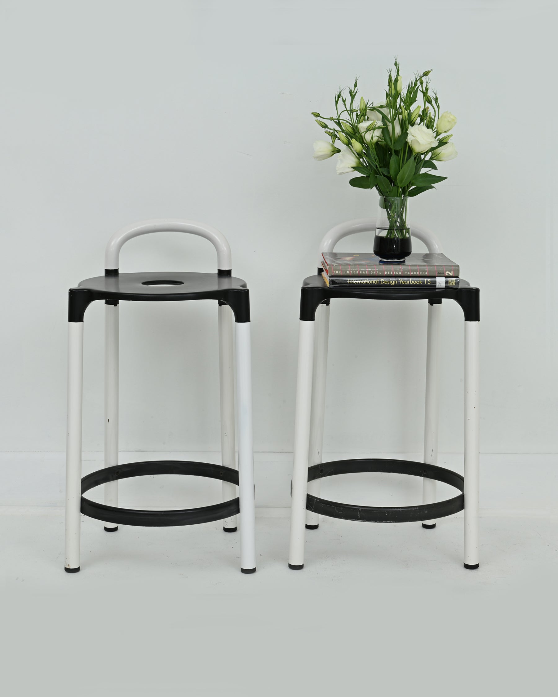 1980s Pair of Black and White Polo Stools by Anna Castelli Ferrieri for Kartell