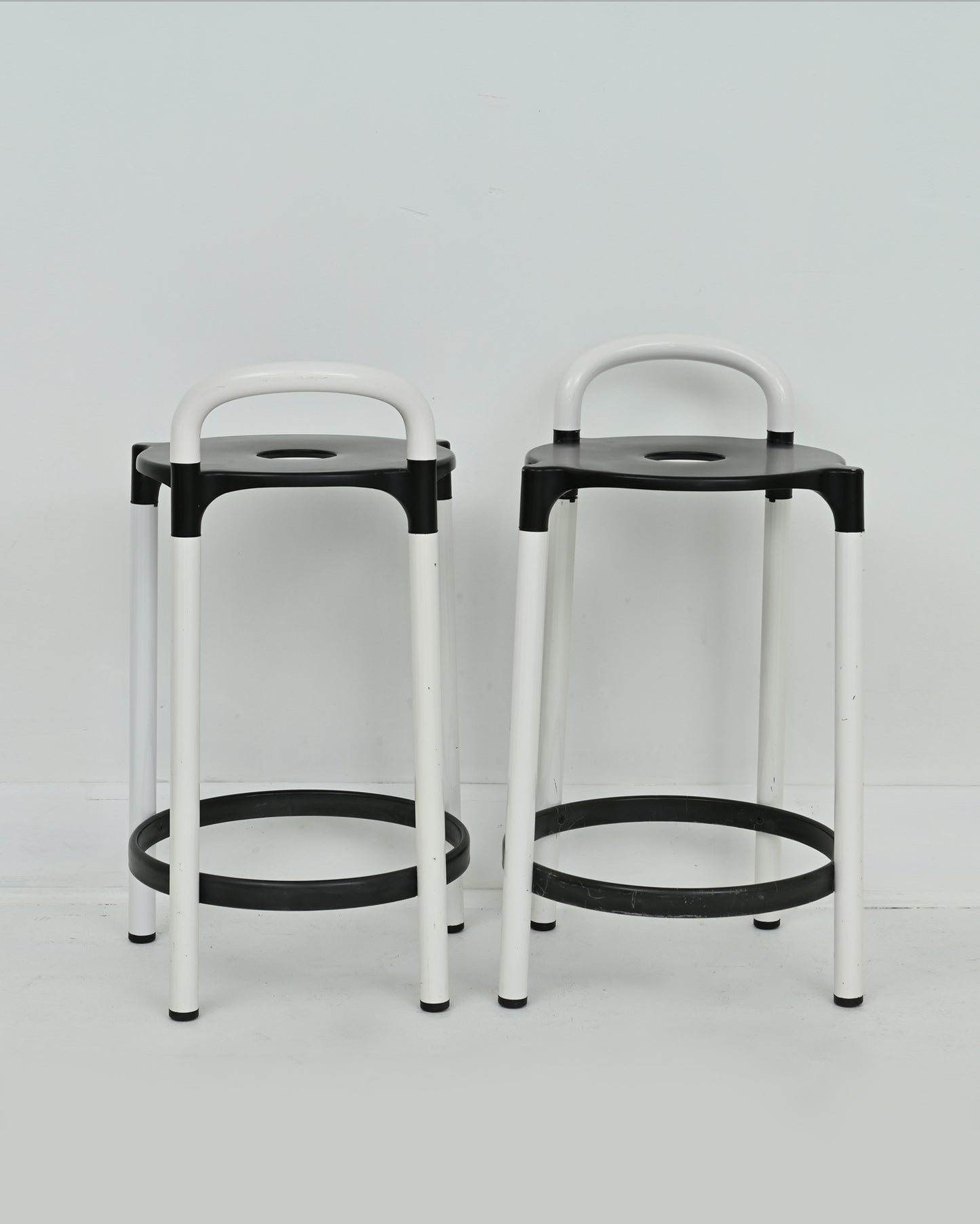 1980s Pair of Black and White Polo Stools by Anna Castelli Ferrieri for Kartell