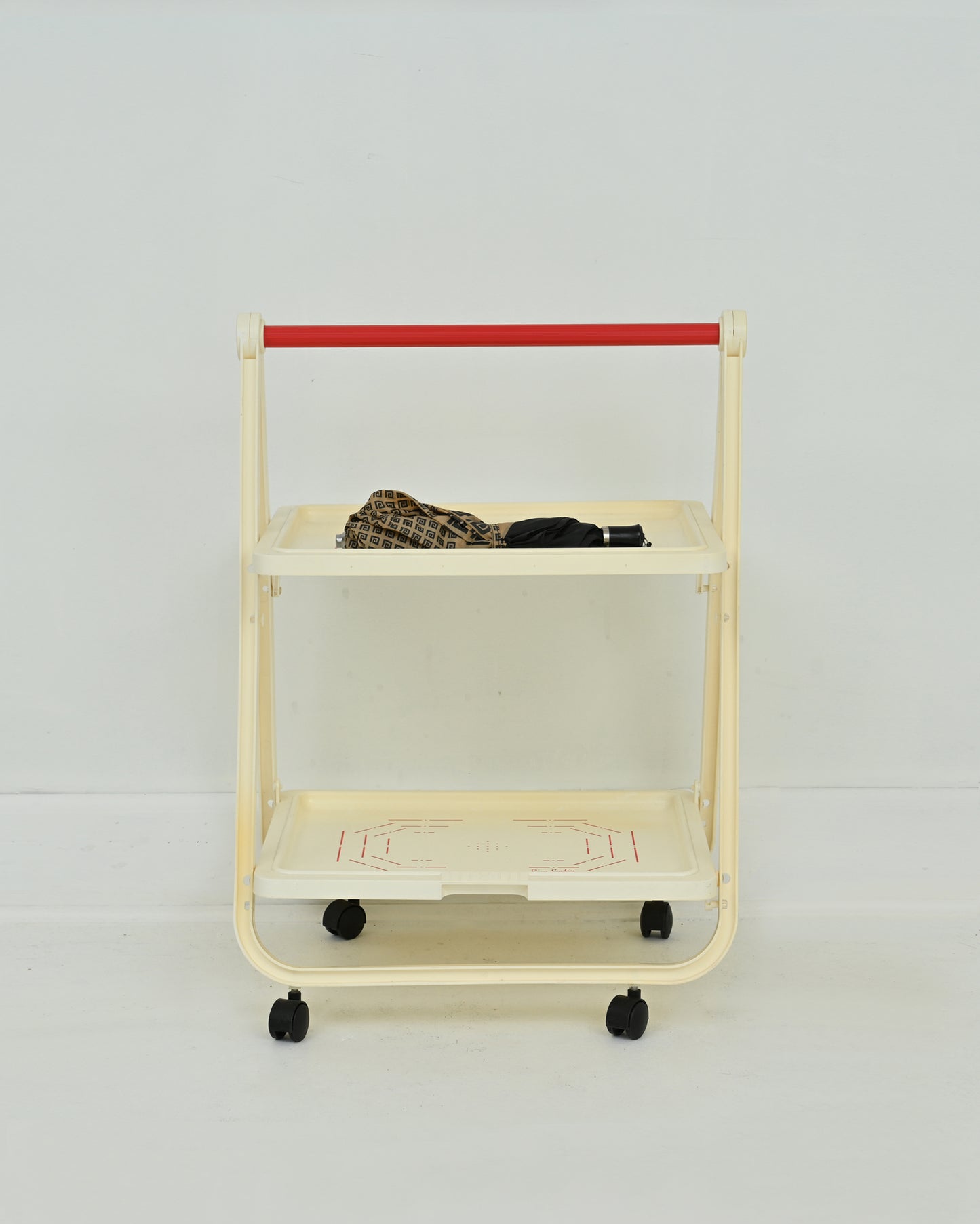 1970s White with Red Bar Cart Trolley by Pierre Cardin for Simo