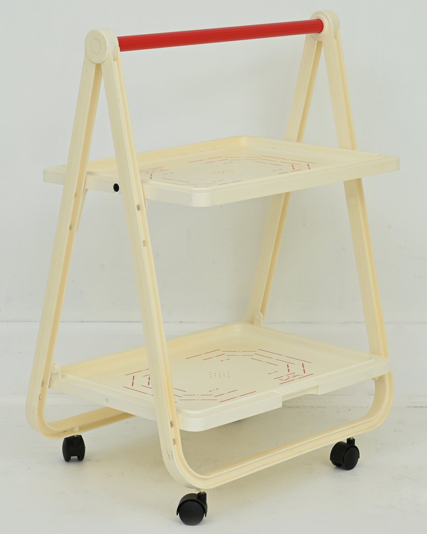 1970s White with Red Bar Cart Trolley by Pierre Cardin for Simo