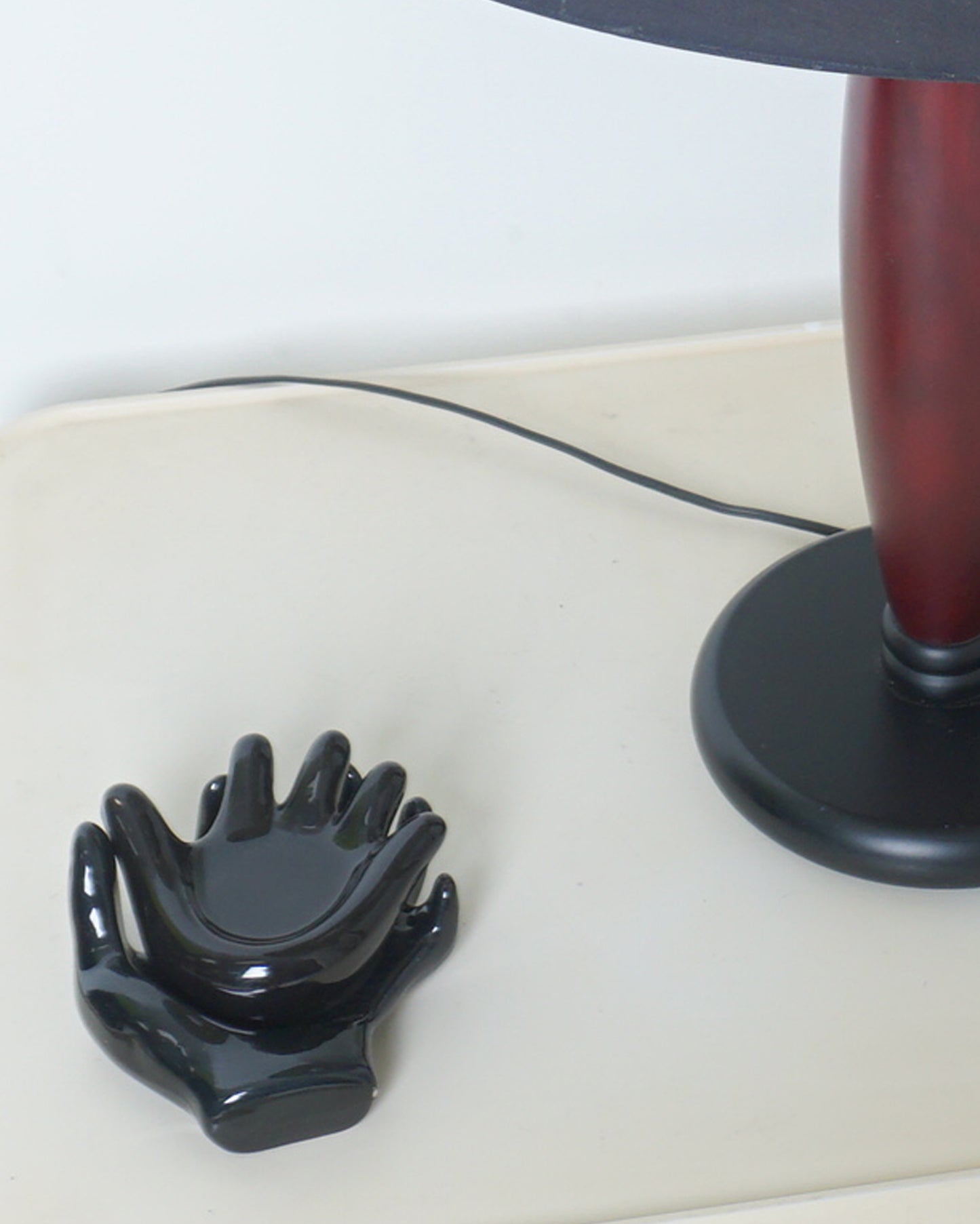 1990s Glossy Black Stacking Ceramic Hands Sculpture