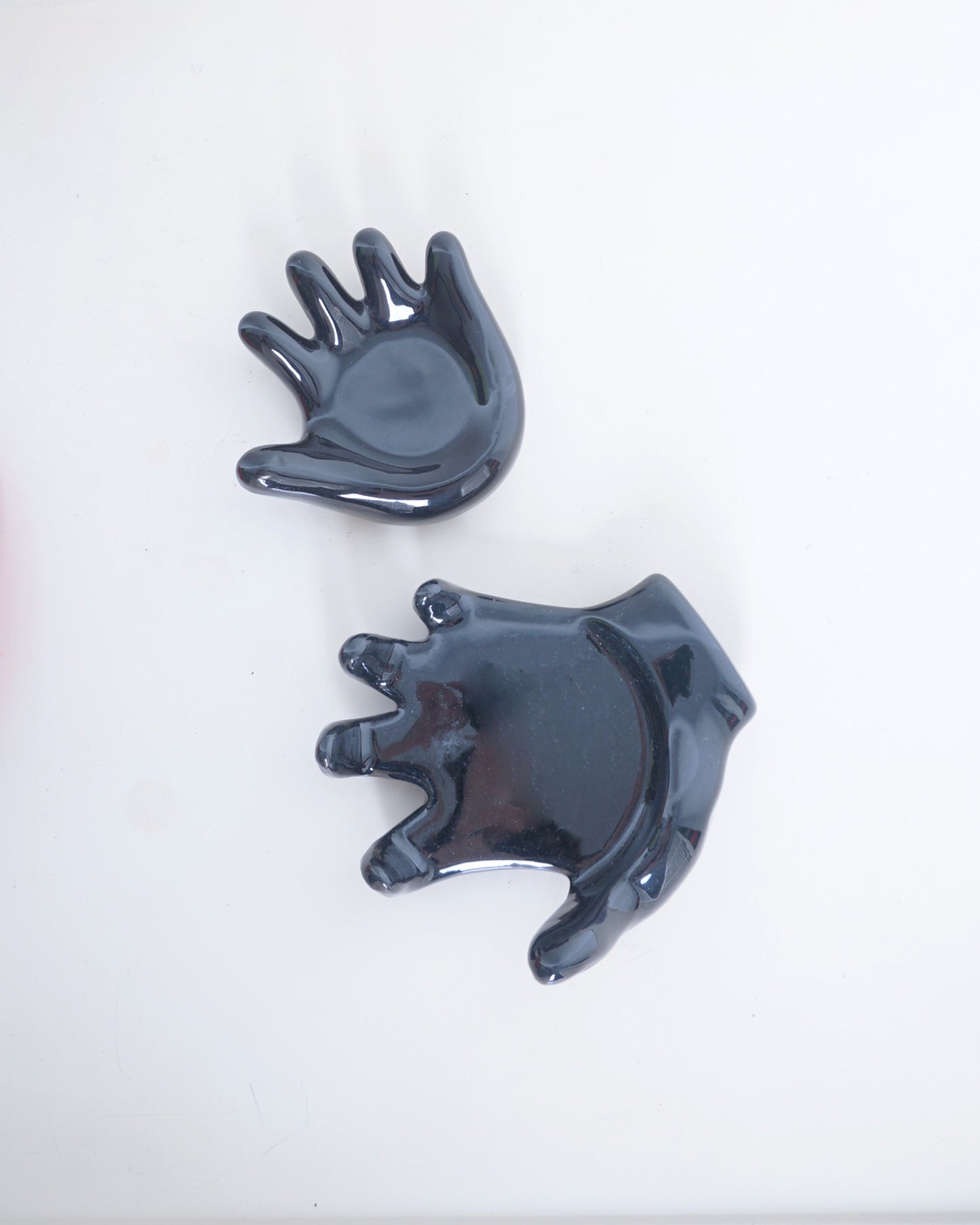 1990s Glossy Black Stacking Ceramic Hands Sculpture