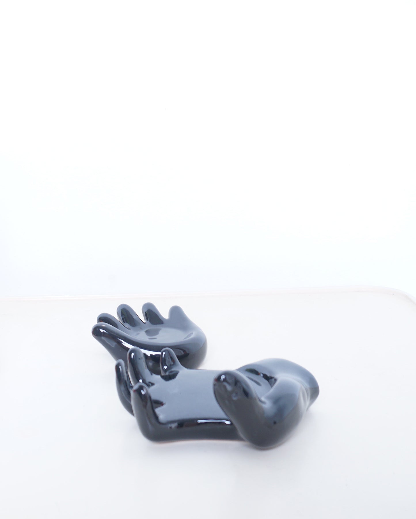 1990s Glossy Black Stacking Ceramic Hands Sculpture