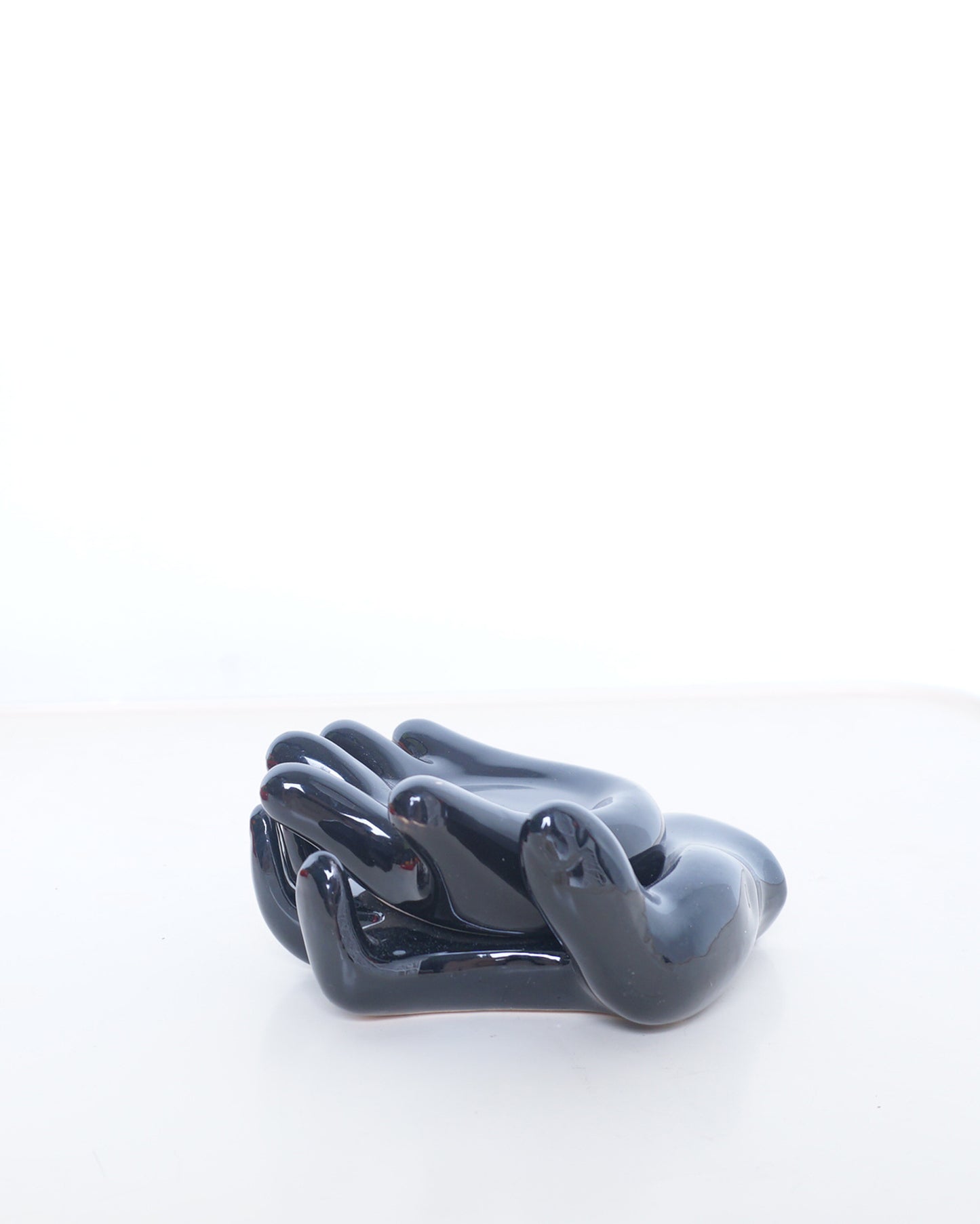 1990s Glossy Black Stacking Ceramic Hands Sculpture